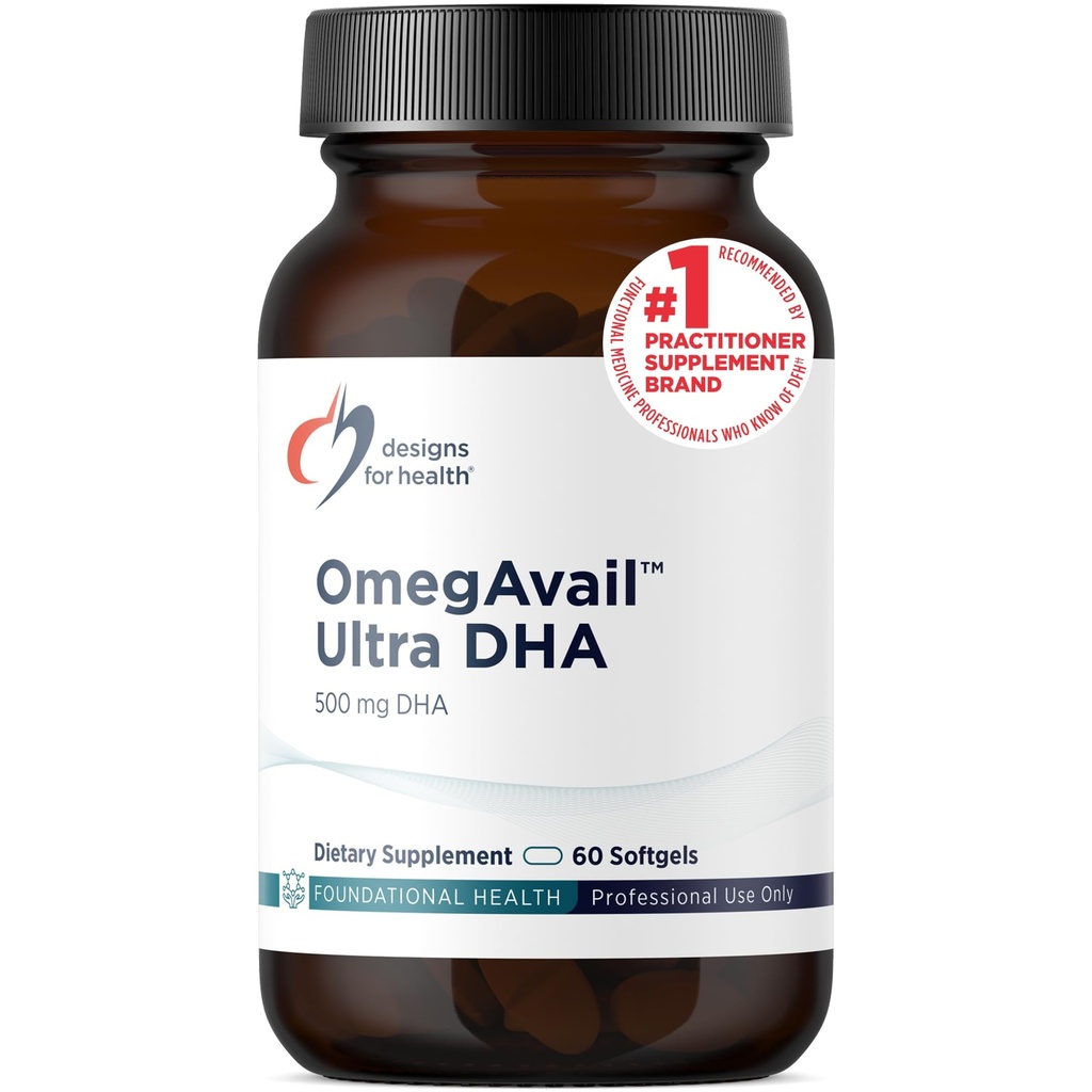 Design for sundhed OmegAvail Ultra DHA - Højt koncentreret DHA triglycerid Fish Oil, TG Fish Oil med 500mg DHA + 100mg EPA - Ingen Fishy Aftertaste (60 Softgels)