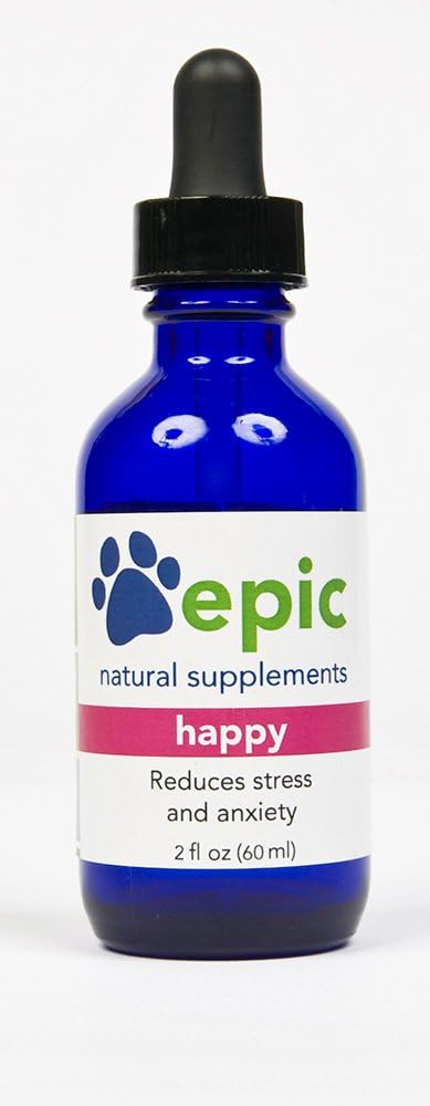 Happy - All Natural Liquid Spray Supplement - Eases Separation Angst, Hjælper med Vet Besøg, Rejser, Grooming, Tab af en ven (Dropper 2 oz)