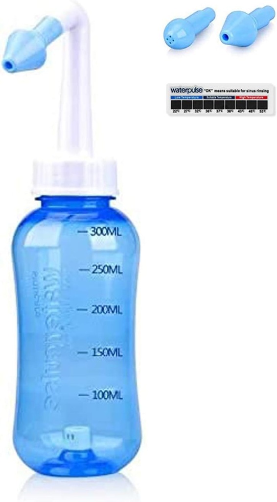 Vandpuls Neti Pot, Neti Pot Sinus Rinsing, 300ml Neti Pot Sinus Rinsing Kit med termometer sticker til voksen & Kid BPA Free (300ml)