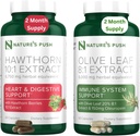 Naturens Push Hawthorn Berry og Olive Leaf Bundle Super Potent 10: 1 Hawthorn Berry Extract (2 Måned Supply) og Olive Leaf Super Potent 8: 1 Extract 20% Oleuropein 750mg Capsule (2 Måned Supply)