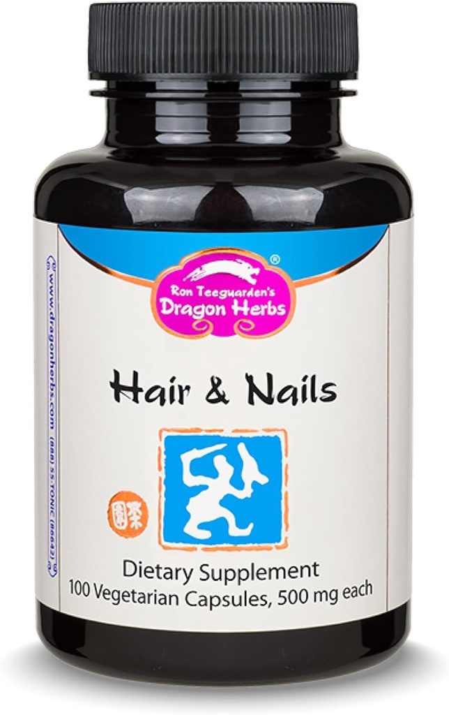 Dragon Herbs Hair and Nails | All Natural Supplement to Support Hair, Nails, Healthy Aging, and Circulation | All Natural Ingredients, Non-GMO (100 Capsules, 500 mg Per Capsule)