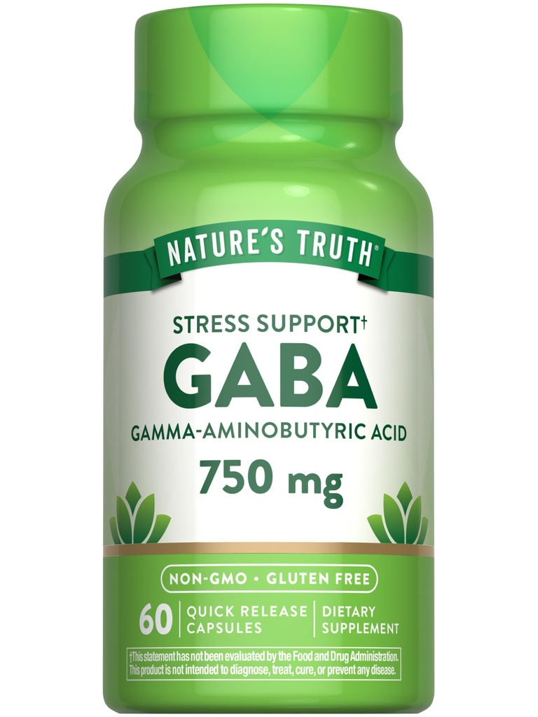 Nature 's Truth GABA 750mg Capsules against 124; 60 Greve ttesmå 124; Gamma Aminosmørsyre Supplement 124; Non- GMO & Gluten Free Supplement