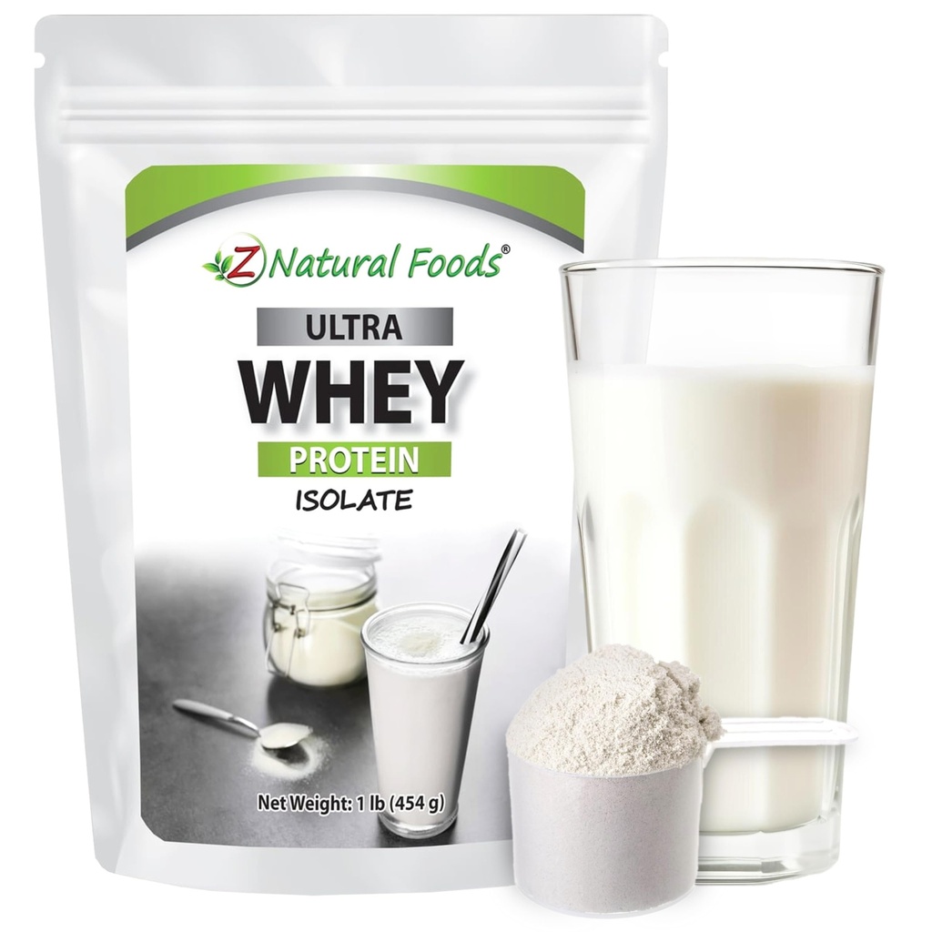 Z Naturlige fødevarer Ultra Whey Protein Isolate Powder - Pure, Unflavored, Usødet Whey Protein Powder - Smagløs Valle Isolere med Vital Proteins til Fitness, Sport Nutrition, immunforsvar, 1 LB