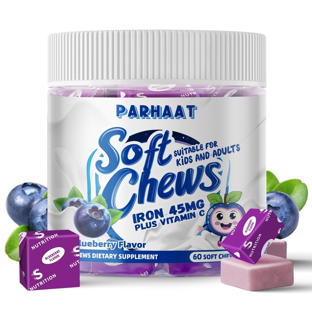 Iron Soft Chew Supplement med C-vitamin 124; Blåbær Flavored • 124; Gluten Gratis • 124; Iron Supplement for kvinder Mænd og børn • 124; 60 Greve • 124; 2 Month Supply