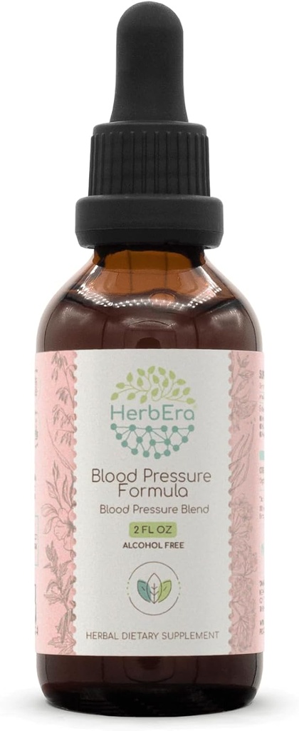 HerbEra Blood Pressure Formel B60 Alkohol- Free Extract Tinktur: Hawthorn Leaf, Motherwort Herb, Cayenne Pepper, Hibiscus Flower, Spirulina. Blodtryksblend 2 Fl Oz