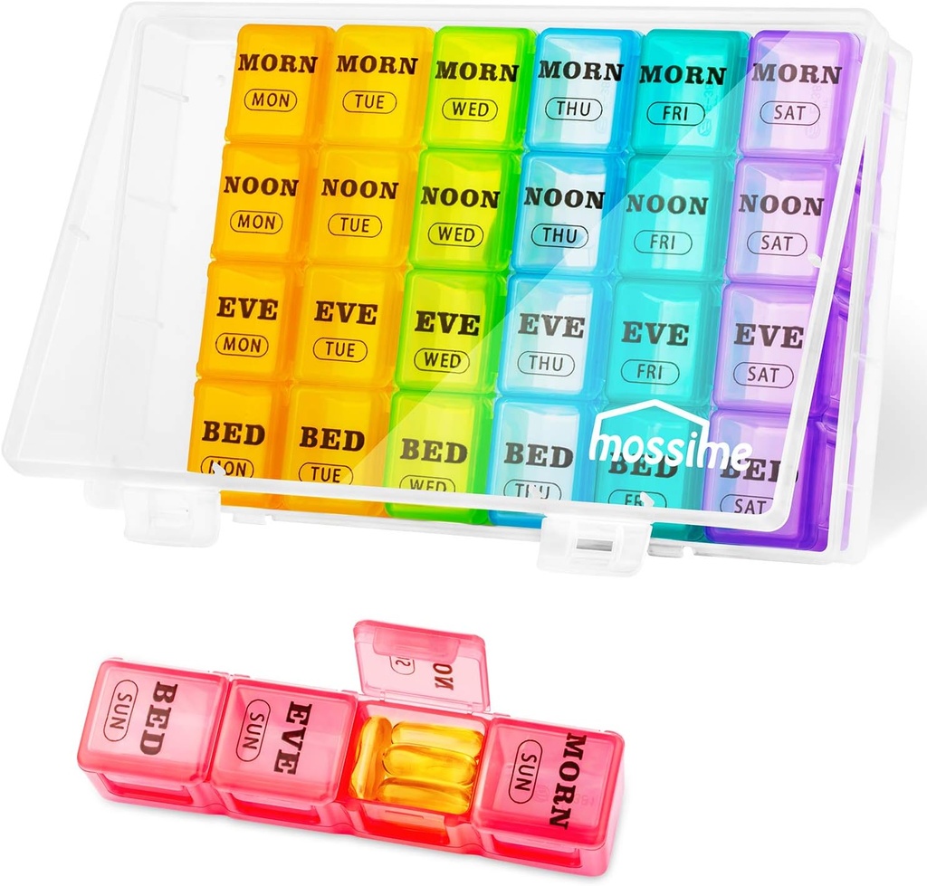 XL Stor Ugentlig Pill Organizer 4 gange om dagen, 7-dag Pill bokse AM PM, store afdelinger Pill sag, Månedlig Medicin Organizer 28 dages dispenser for fiskeolier, Vitamin Holder tillæg