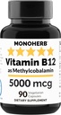 MONOHERB Vitamin B12 Methylcobalamin 5000 mcg - 90 Vegetariske kapsler - B12 Methyl
