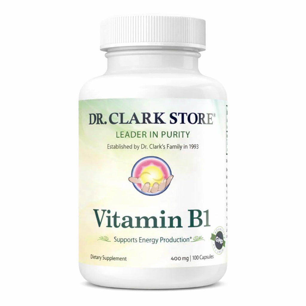 Dr. Clark Vitamin B1 Thiamin 400mg Supplement - Thiamin B1 Supplement for sundt nervesystem & energi Metabolisme, Gluten- fri, Dairy Free - 100 Gelatine kapsler