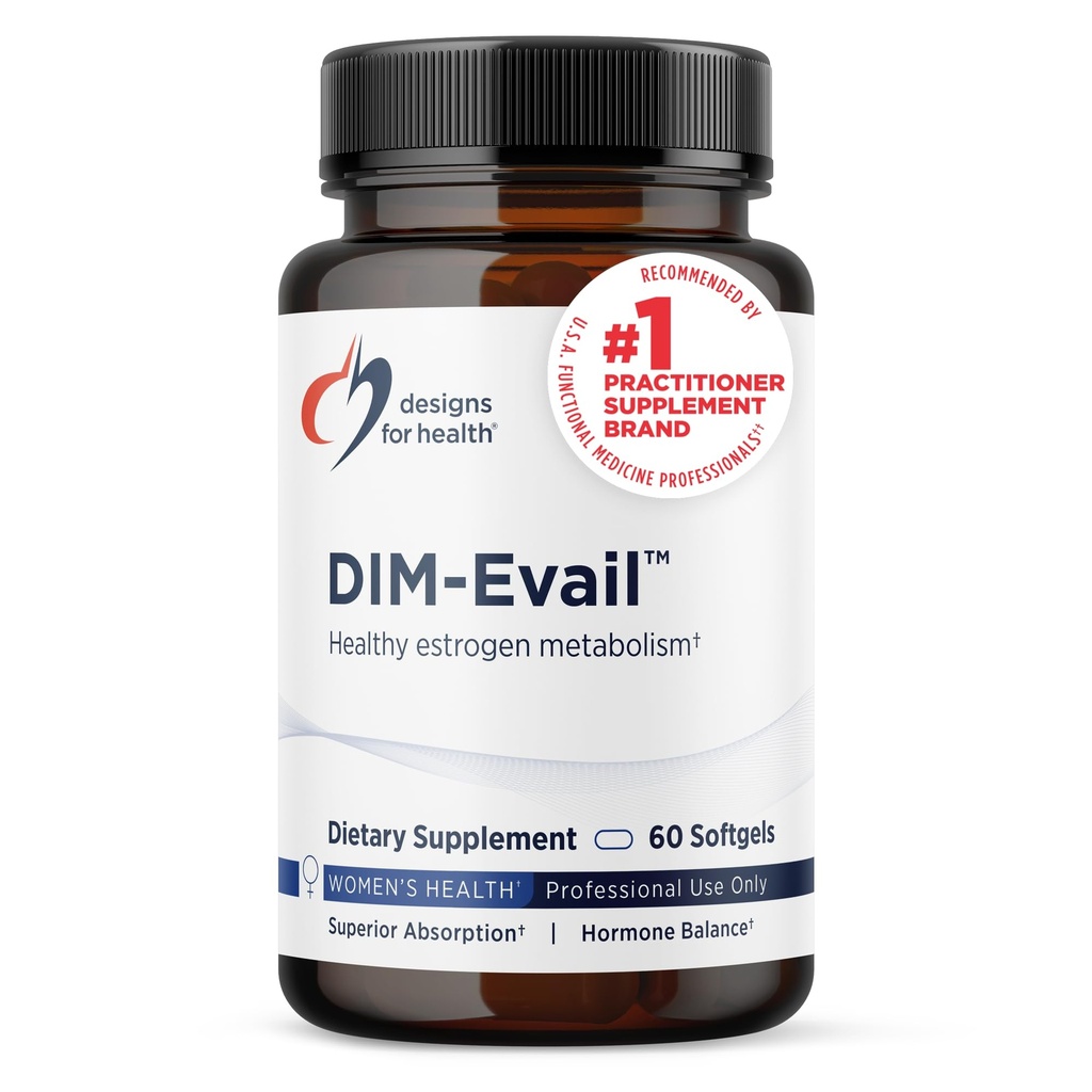 Design for sundhed DIM-Evail - 100 mg Diindolylmethan supplement - Forbedret Absorption Technology DIM supplement - Kan understøtte sund østrogen Metabolisme - Gluten Free + Non- GMO (60 Softgel)