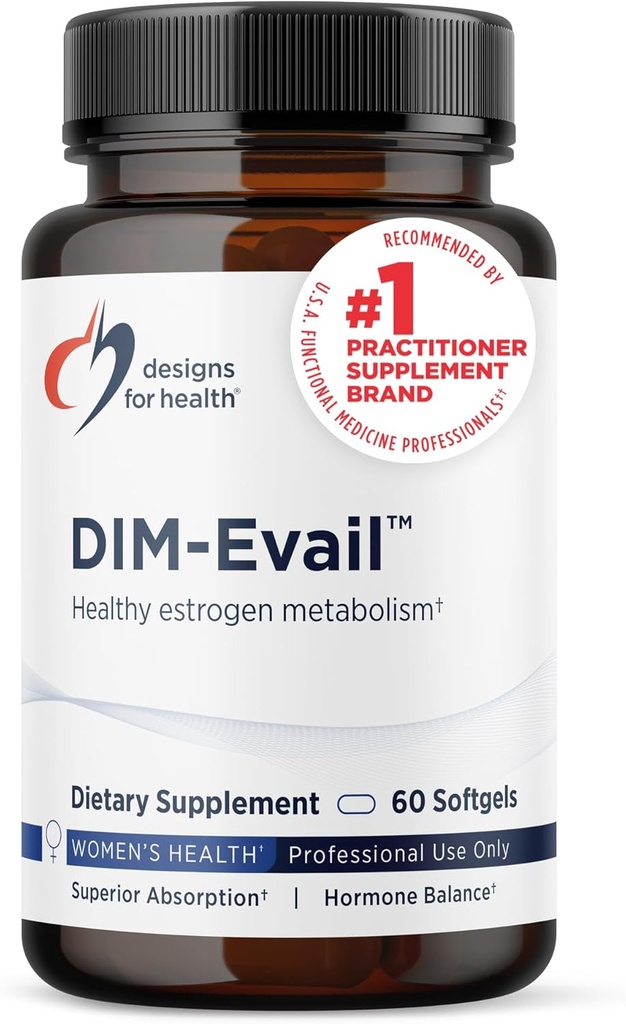 Design for sundhed DIM-Evail - 100 mg Diindolylmethan supplement - Forbedret Absorption Technology DIM supplement - Kan understøtte sund østrogen Metabolisme - Gluten Free + Non- GMO (60 Softgel)