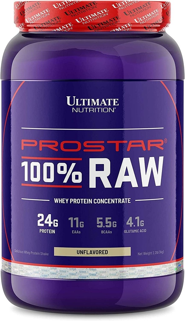 Ultimate Nutrition RAW Whey Protein Koncentrat pulver med ingen tilsat ingredienser eller flavors - 24 Bedste protein per servering med 5,5 Bedste BCAA, 2,2 Pounds, Unflavored