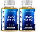 Vitamatisk BCAA Gummies - Branch Chain Aminosyretilskud - Peach Flavor - 600mg per servering - 60 Vegan Pectin baseret Gummies (2 flasker)