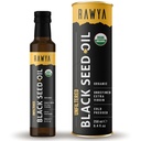 RAWYA Black Seed Oil - Ufiltreret - Fuld Spectrum - 8.4 fl oz -Organic Cold- Pressed, Nigella Sativa - USDA Organic - Natural Supplement - Black Cumin Seed Oil - Stærk Flavor & Høj koncentration -Glaskolbe