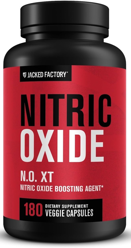 Jacked Factory N.O. XT Nitrooxid Kosttilskud til mænd w / Nitrosigine L Arginin L Citrullin supplement til muskelpumper & vaskularitet - Pre workout Nitrooxid Booster & Muscle Builder - 180 Caps