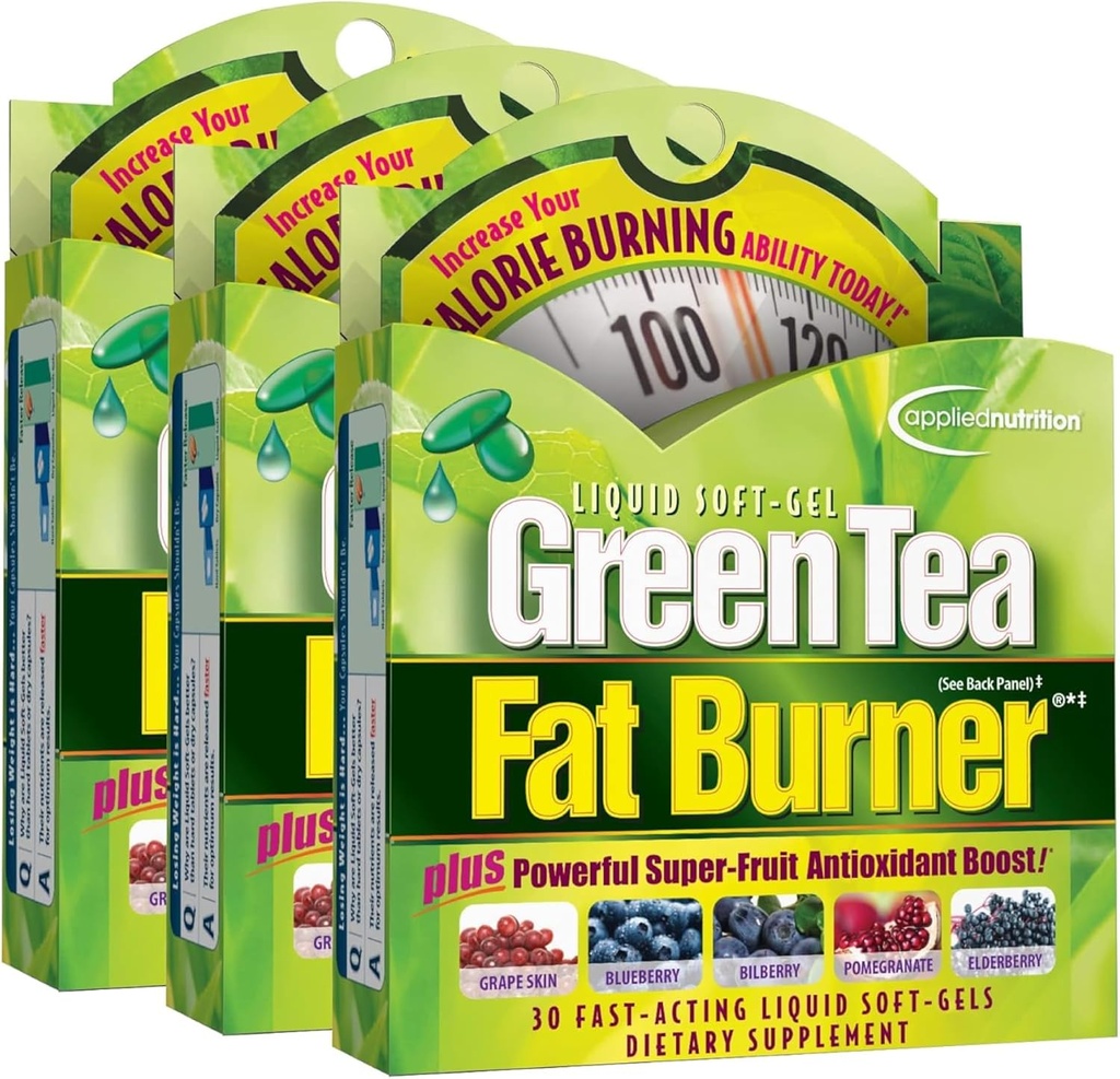 Anvendt Nutrition Green Tea Fat Burner - 30 Liquid Soft- Gels, Pack af 3 - Øger kalorie Burning & leverer kraftfulde antioxidanter - 45 Total Servering