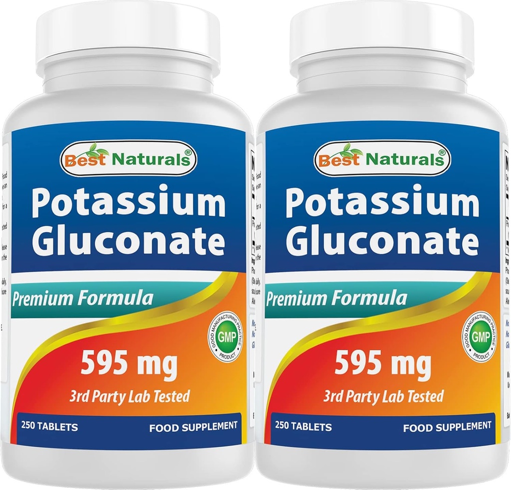 Bedste Naturals Kalium Gluconate 595 mg 250 tabletter (250 greve (pakke med 2))
