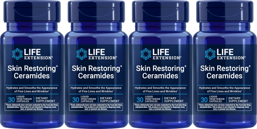 Life Extension Hudretablering Ceramider, 30 Flydende vegetariske kapsler (pakning med 4)