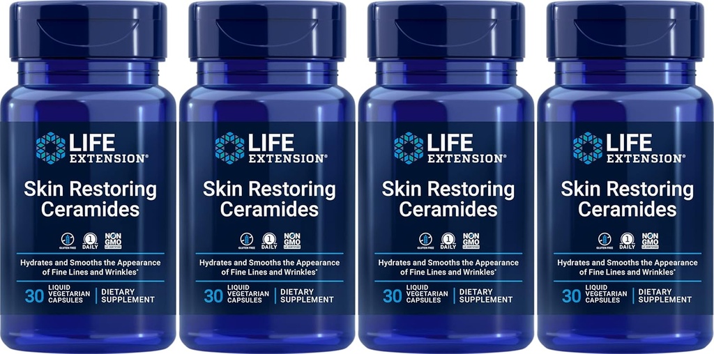 Life Extension Hudretablering Ceramider, 30 Flydende vegetariske kapsler (pakning med 4)