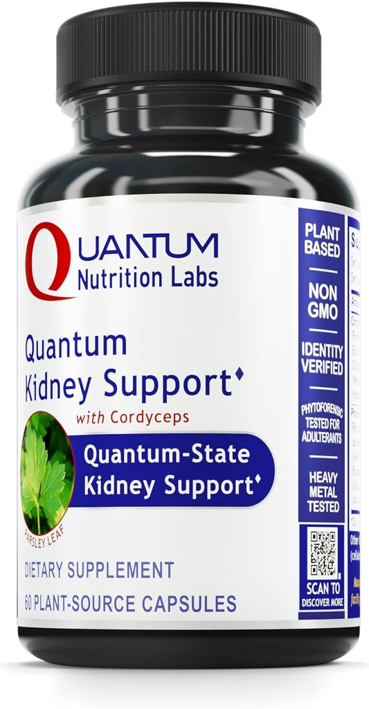 Quantum Nutrition Labs Nyrestøtte - Nyretilskud, Nyretilskud, Nyrevitaminer til mænd og kvinder med kranbær, Rhodiola Rosea, og Persille - 60 vegetariske kapsler