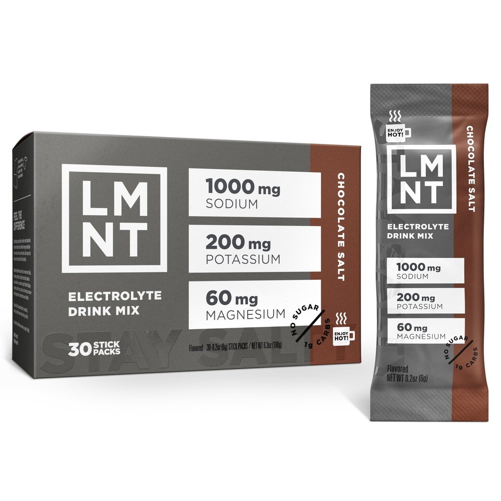 Drink LMNT Zero Sugar Hot Chocolate eller Coffee Mixer - Chokolade Salt • 124; Drink Mix • 124; 30- Tæl