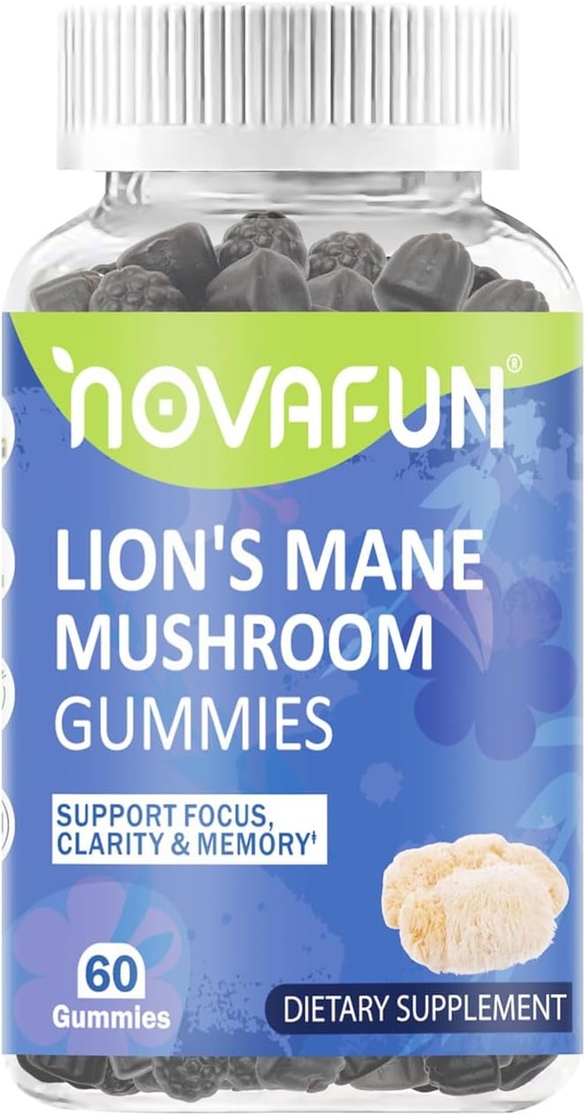 Lions Mane Mushroom Gummies - 1000mg for Focus & Cognitive Support, Vegetar & Gluten- Free, Blandet Berry Flavor, 60 Greve