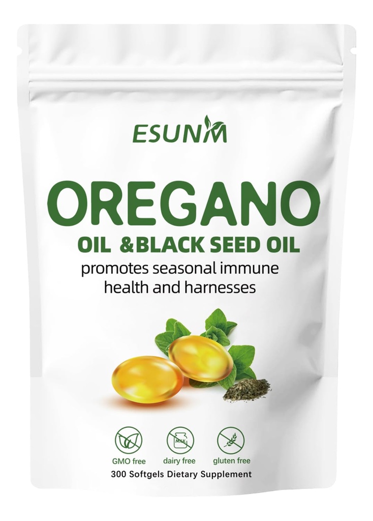 Oregano Softels, Oregano Oil med Black Seed Oil Promoderer Sæsonlig immunforsvar og skader, Oregano Oil supplement kapsler, Non- GMO, Gluten Free, 300 Softgel kapsler Kosttilskud