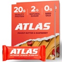 Atlas Protein Bar, 20g Protein, 1g Sukker, Rene ingredienser, Gluten Free (Jordnøddesmør Hindbær, 12 Greve (pakke af 2))