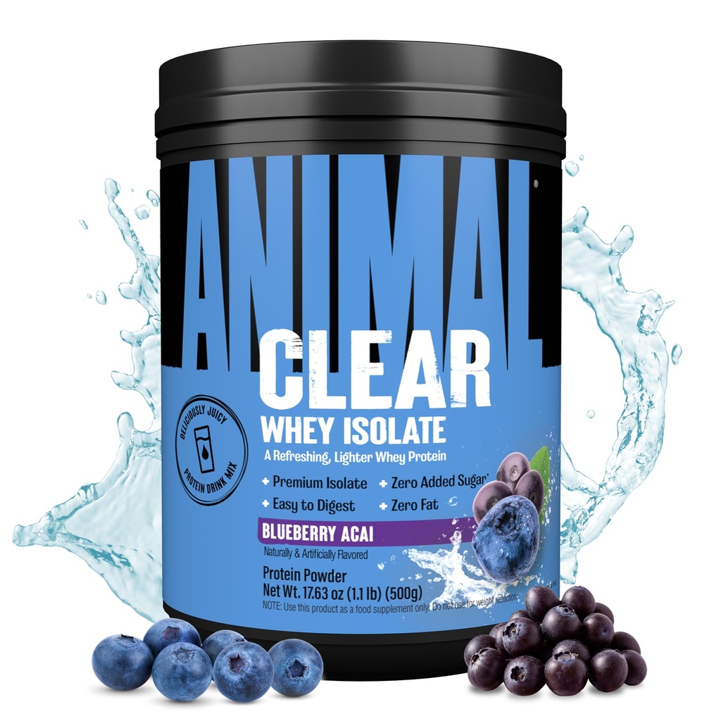 Clear Whey Isolate Protein Powder - Nem at Digest og Mix, 5g BCAA, Delicely Juicy, Forfriskning Anytime Drink for mænd og kvinder, Blåbær Acai 500g (20 Servere)