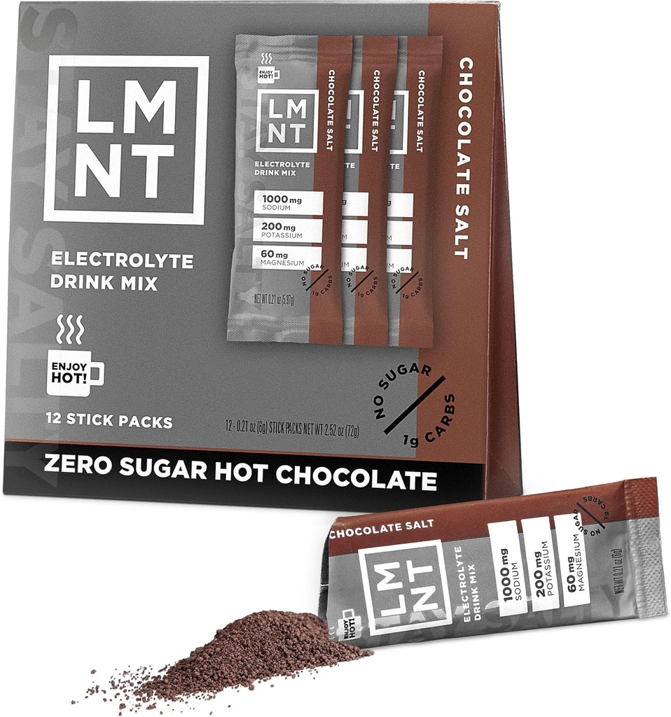 LMNT Zero Sugar Hot Chocolate or Coffee Mixer - Chokolade Salt Mex124; Drink Mix Mex124; 12-Greve