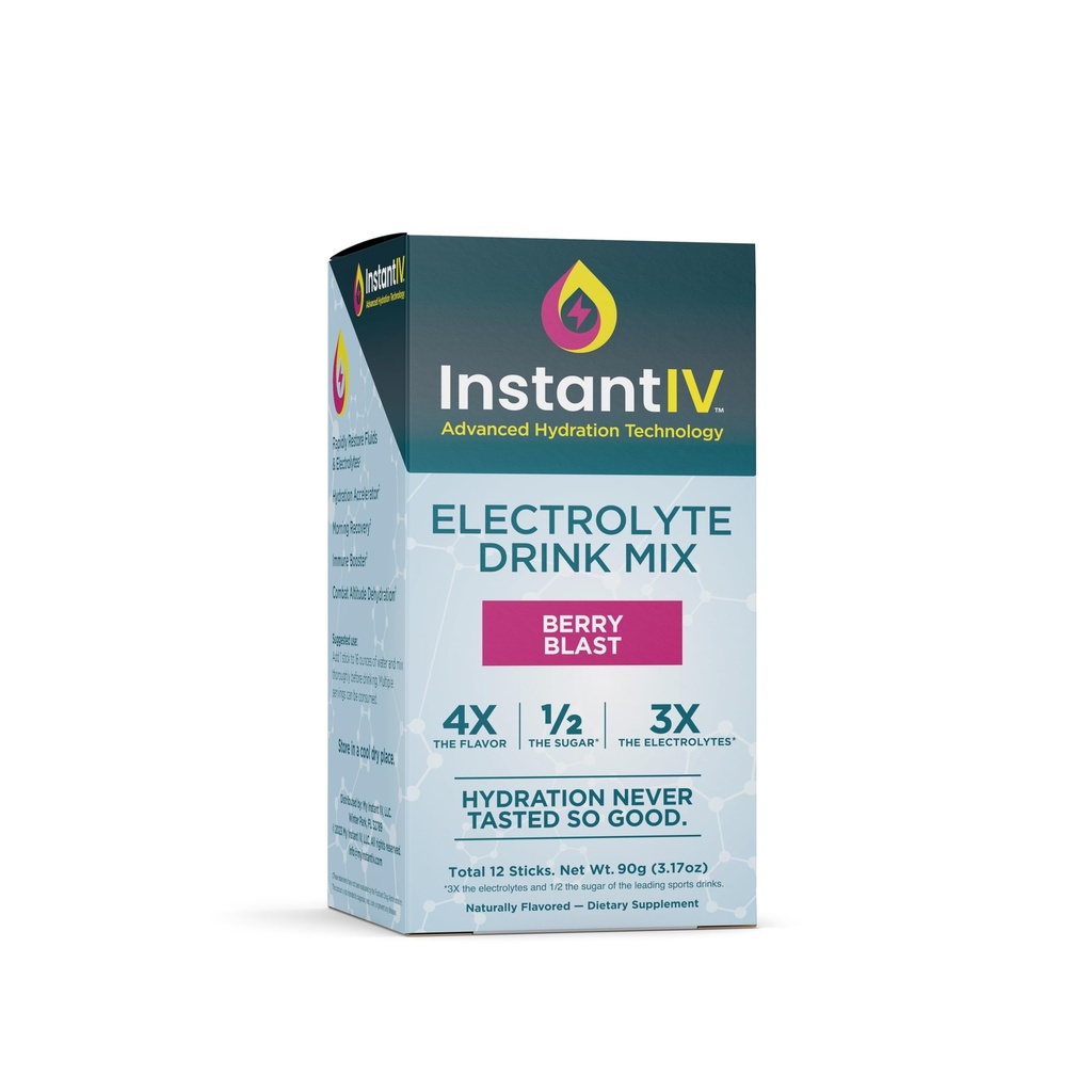 Elektrolyter Pulver - 3X Elektrolyter, 1 / 2 Sukker med C-vitamin, B3, B6, Elektrolyter Powder Pakninger til Hydration, Inddrivelse & Immunitet, Vegan & Gluten Free Medic124; Berry Blast - 12 Pakker