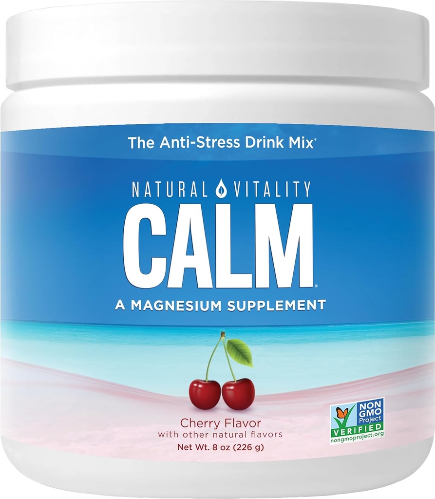 Naturlig Vitality rolig, Magnesium tillæg, Anti- Stress drik mix pulver, Gluten fri, Vegan, & Non- GMO, Cherry, 8 oz