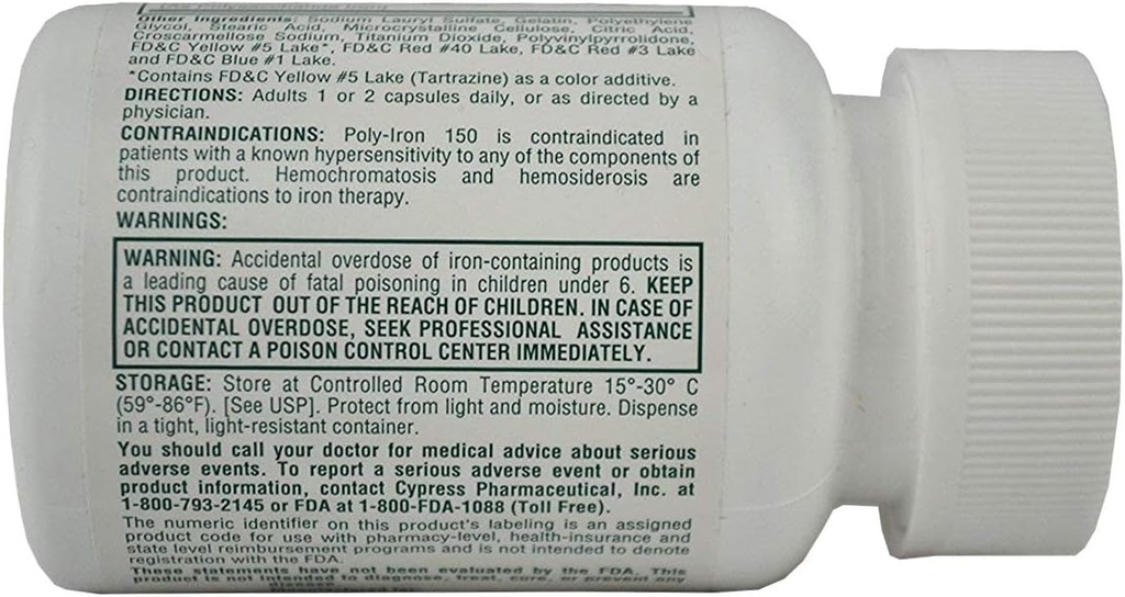 Poly-Iron 150 Capsules Compares To Niferex 150, 100 ea