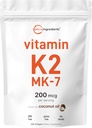Micro Ingredients Vitamin K2 MK-7 Supplement, 200 mcg Per Serving, 300 Coconut Oil Softgles | Easily Absorbed, Active Menaquinone Form | Immune, Joint, & Heart Support | Non-GMO