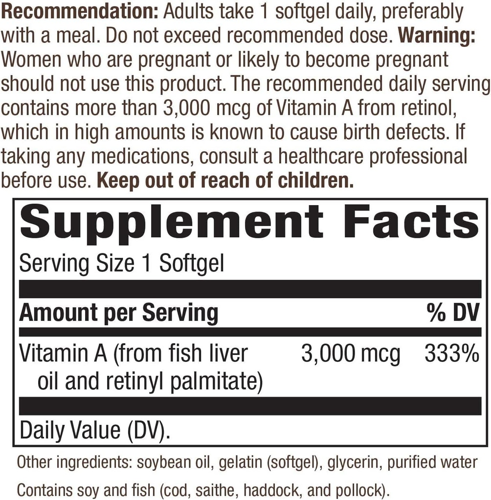 Nature 's Way vitamin A - 10000 IE - 100 Softgels