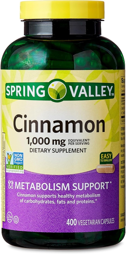 Spring Valley kanel kosttilskud, 1000 mg, 400 Greve - kanel kosttilskud, kanel kapsler, kanel (pakke med 1)