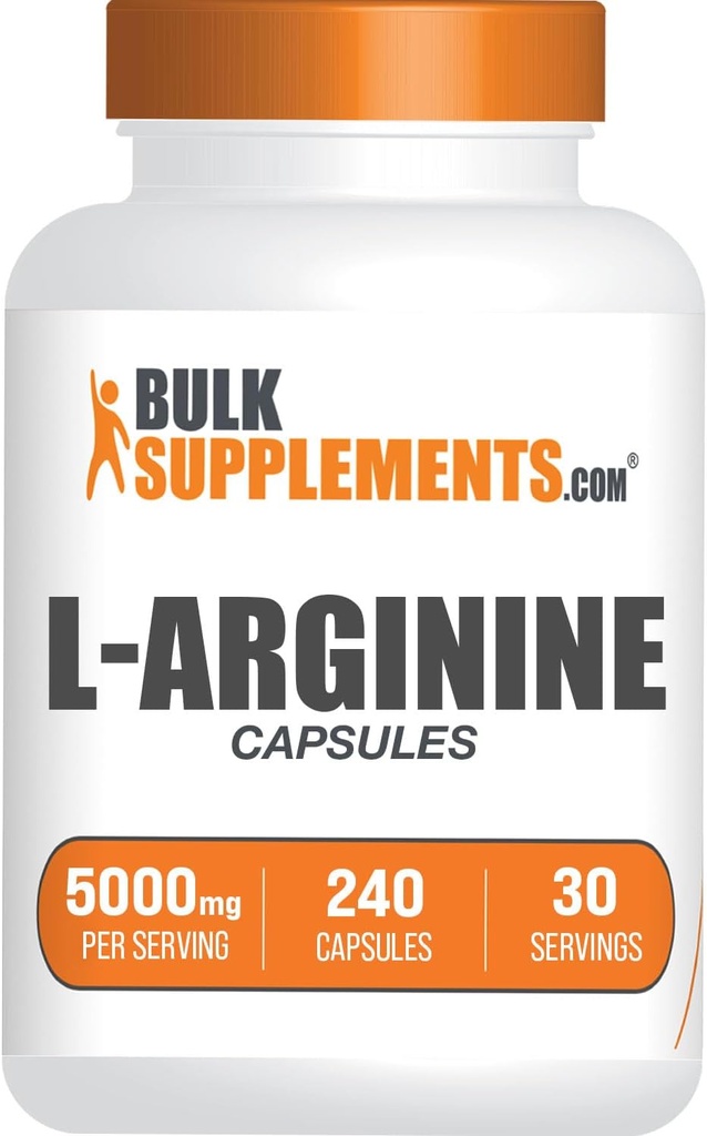 Bulkaddiments.com L- Arginin 5000mg kapsler - Arginin supplement, nitrogenoxid supplement, L- Arginin kapsler - Gluten Free, 8 kapsler per servering, 240 kapsler (pakning med 1)