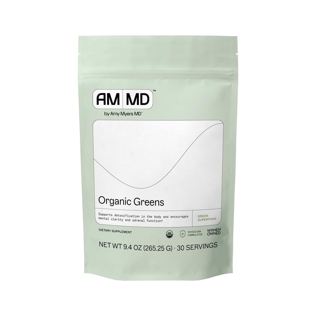 Amy Myers MD Organic Green Powder - Understøtter Energy & Gut Health - USDA Organic Superfood Blend med Spirulina, Chlorella, Barley Grass - 270g (30 Servere)