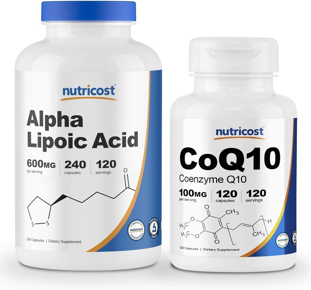 Nutricost Alpha lipoinsyre 600 mg, 240 Caps CoQ10 100mg, 120 Kapsler