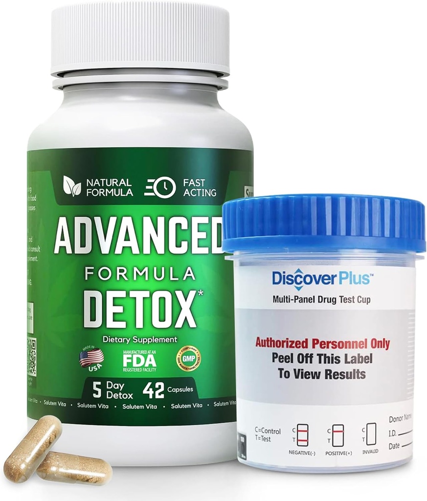 Avanceret Detox Rense, Detox Kit med Test Cup, Natural Detox & Rense med mælk tidsel, Lakrids Powder, og mere, Krop Rense Detox for kvinder og mænd, 42 kapsler, 1 pakke