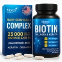 Biotin Keratin & Collagen kapsler - Lavet i USA - Natural Collagen, Keratin & Biotin til hårvækst - Biotin & Collagen vitaminer med Multi Collagen peptider til hårtab, hud & negle - 60 Caps
