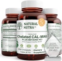 Naturlig Nutra Chelated Calcium Magnesium 1000 / 500 mg Kosttilskud Plus betain HCL - Cal Mag Forbedrer knogledensitet, understøtter muskler, tænder, kardiovaskulær & nerve sundhed, 250 Veganske tabletter