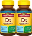 Nature Made Maximum Strength Vitamin D3 10000 IE (250 mcg), Kosttilskud til ben, tænder, muskel og immunforsvar, 60 Softgels, 60 dages forsyning - pakke med 2