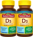 Nature Made Maximum Strength Vitamin D3 10000 IE (250 mcg), Kosttilskud til ben, tænder, muskel og immunforsvar, 60 Softgels, 60 dages forsyning - pakke med 2