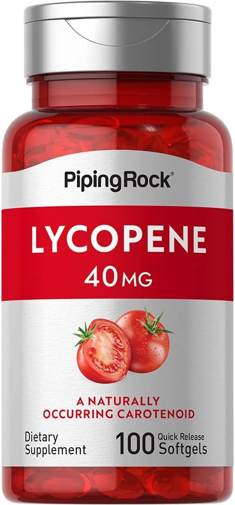 Piping Rock Lycopen Supplement: 124; 40mg • 124; 100 Softgels • 124; Carotenoider • 124; Non- GMO, Gluten Free