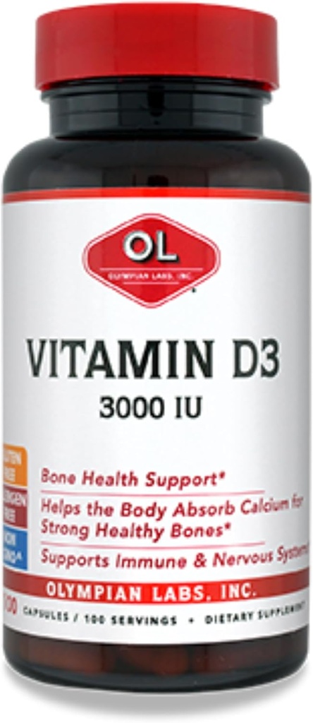 Olympian Labs Vitamin D3 3000 Iu 100 Kapsler Støtte stærke ben