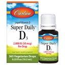 Carlson - Super Daily D3, D-vitamin dråber, 2.000 IE per dråbe, 1-års forsyning, D-vitamin væske, hjerte & immunforsvar, vegetar, flydende D-vitamin dråber, Unflavored, 365 dråber