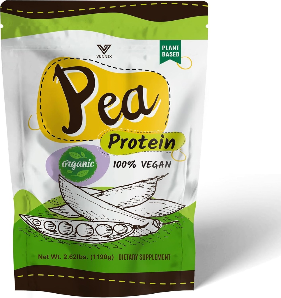 Plantebaseret - 100% Pure Organic Hydrolyzed Pea Protein Powder - Canada Grown Yellow Pea, Vegan Natural Unflavored, Dairy Free, Gluten Free, Soy Free, Sugar Free, Non- GMO med BCAA 2.62lb