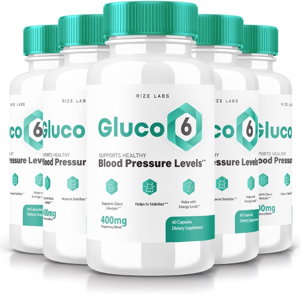 Rize Labs (pakke med 5) Gluco 6 Supplement kapsler, 570mg blodtrykspiller, Official Advanced Formel for Optimal Health, All- Natural Gluco Six Pastillas (300 kapsler)