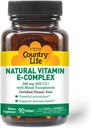Country Life Vitamin E- Complex 400 IE - Naturlige blandede tocopheroler - Antioxidant & immunstøtte - fremmer hud sundhed & kæmper oxiderende stress - Certificeret Gluten- Free - 90 Softgels