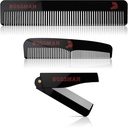 Bossman Acetat skæg, Mustache, og hår Comb Set af 3 - Combs for mænd med minimalistisk magnetisk boks (7.5-Tommer, 5-Tommer, 3.5-Tommer) - funktioner Afrundede tænder, Double- Sidede Tænder, og foldbart design